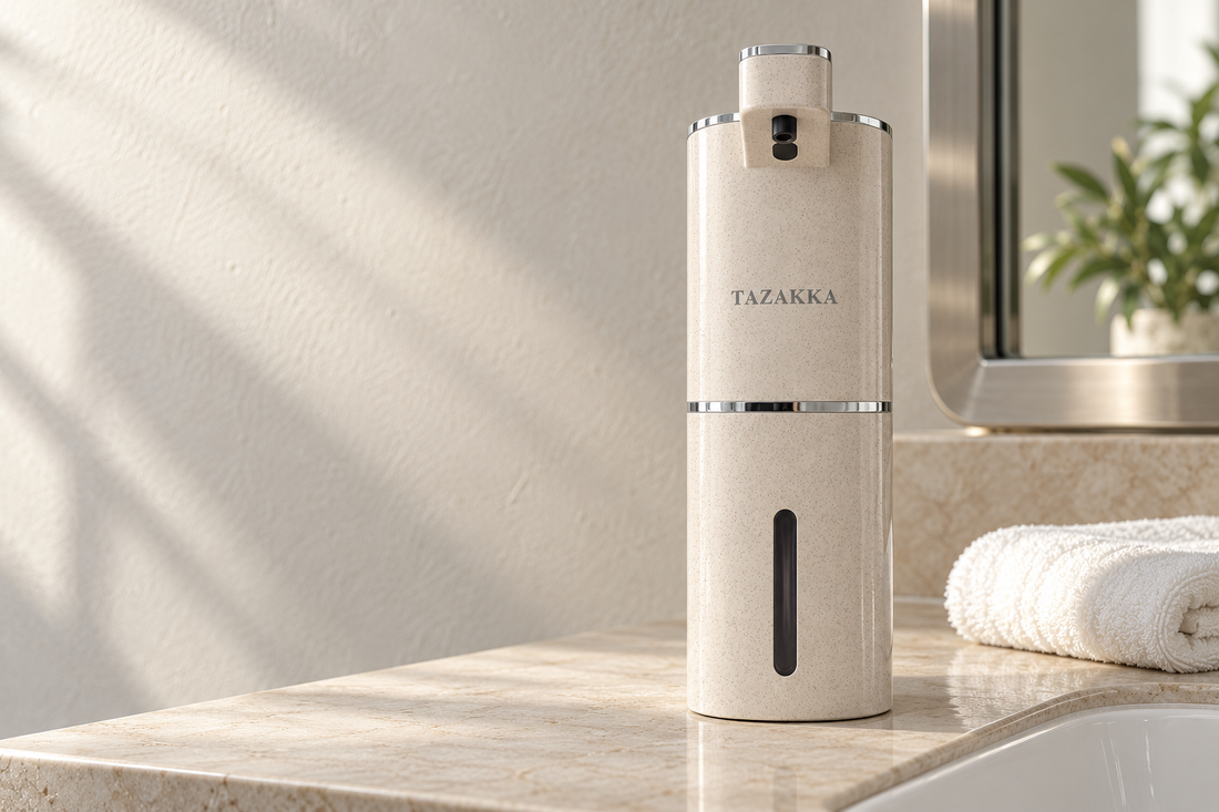 Tazakka Bottle dans un espace de toilette lumineux